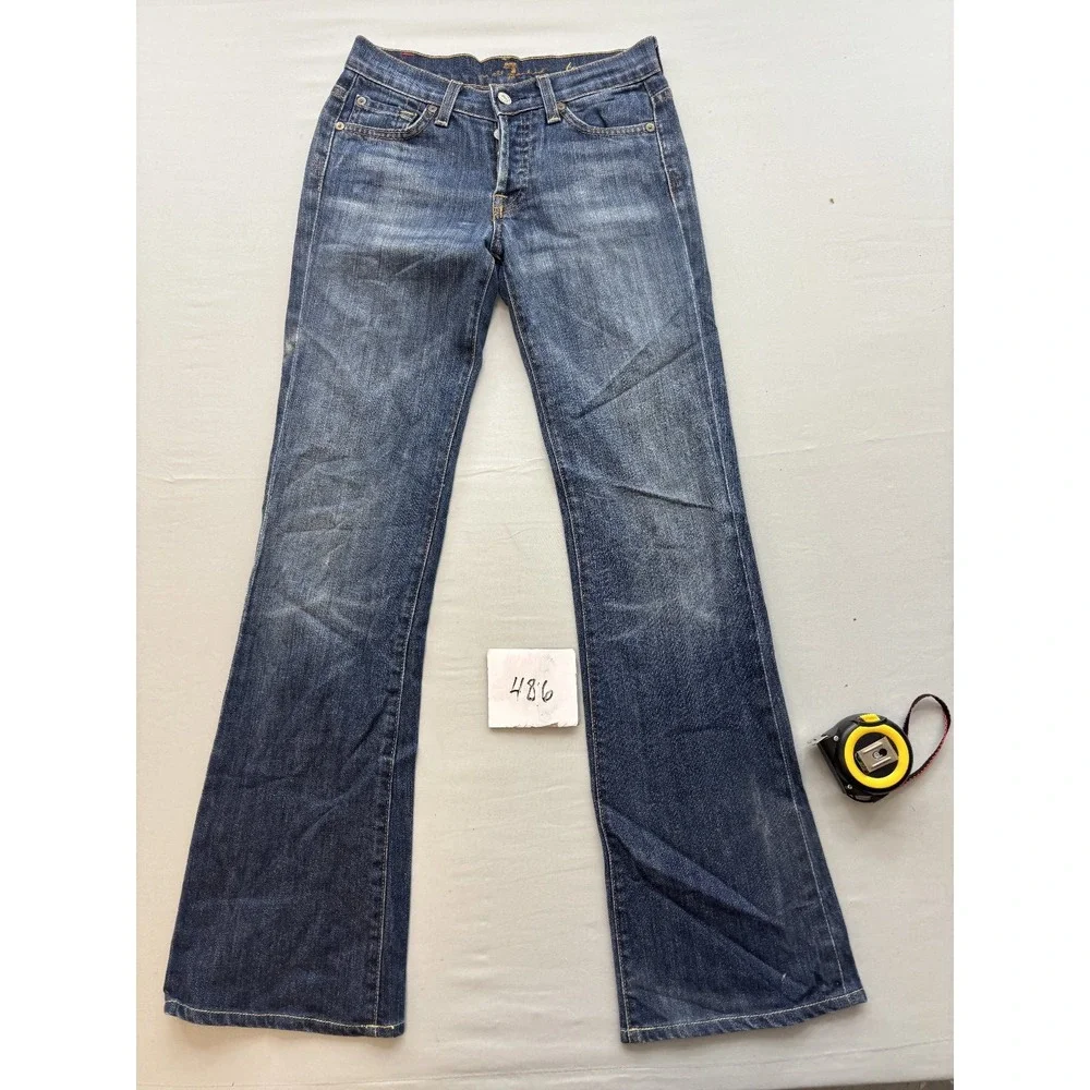 7 For All Mankind Boycut Flare Jeans Womens 24 Blue Medium Wash Button Fly